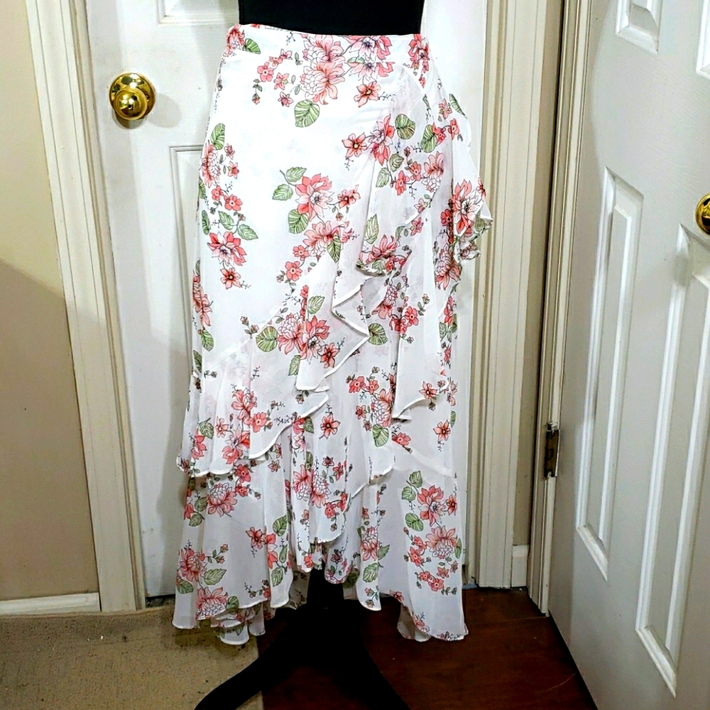 Chelsea & Violet Floral Midi Ruffle Wrap Skirt